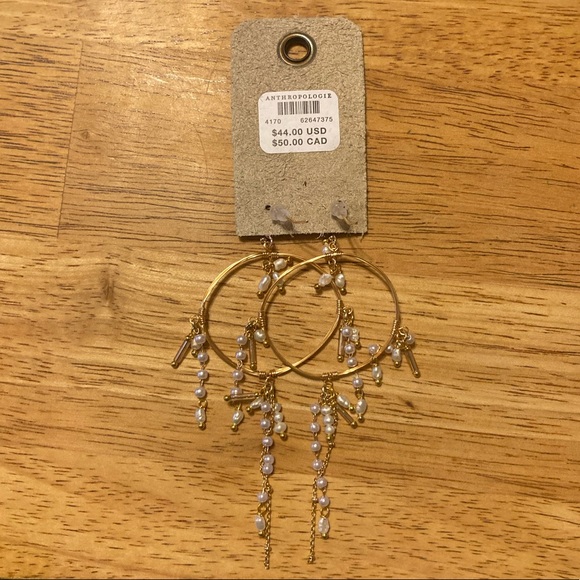 Anthropologie Pearl Embellished Hoop Drop Earrings - Picture 7 of 7